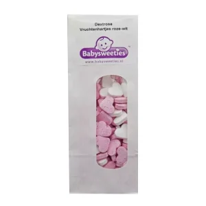 Dextrose vruchtenhartjes roze/wit zakje 175 gr