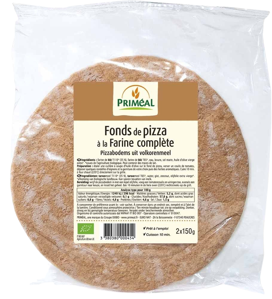 Primeal Fond de Pizza à la Farine Complète 2*150G