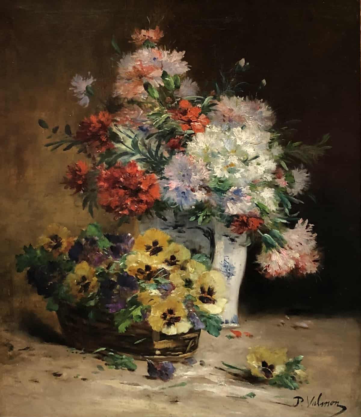 CAUCHOIX Eugène Bouquet d’oeillets Panier De Pensées Huile Toile Signée certificat d’authenticité – Image 9