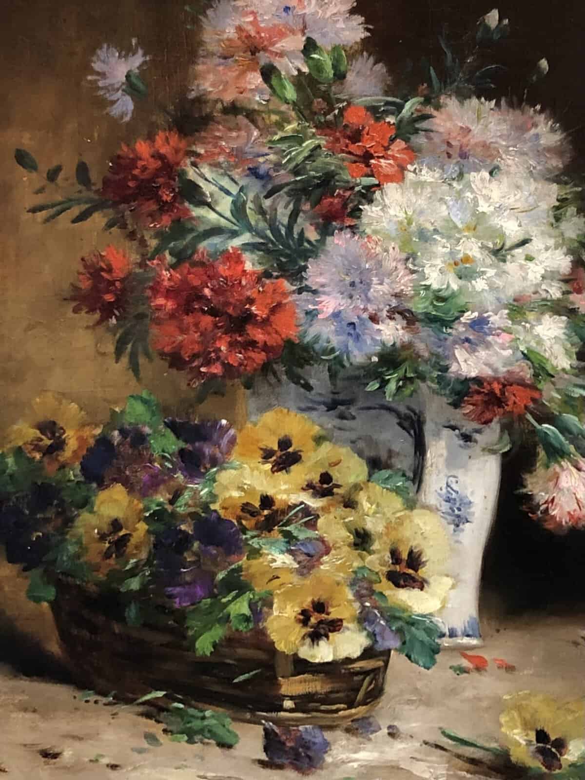 CAUCHOIX Eugène Bouquet d’oeillets Panier De Pensées Huile Toile Signée certificat d’authenticité – Image 4