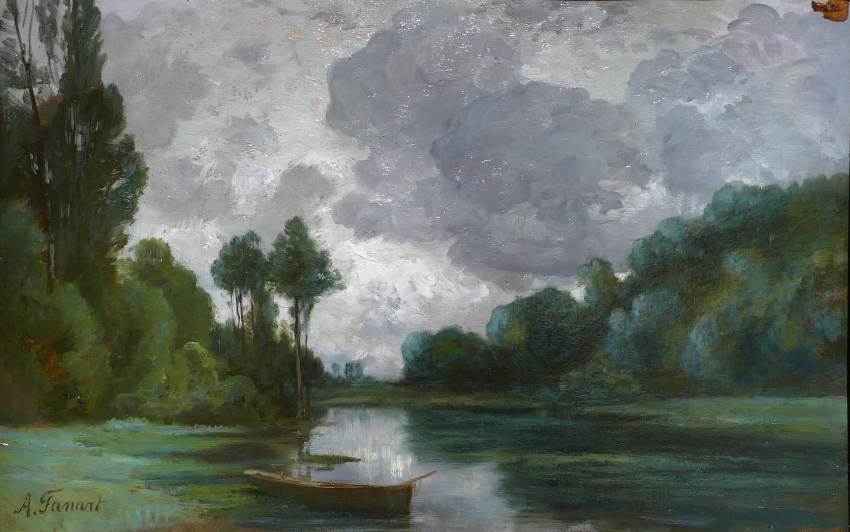 FANART Antonin Peinture Française XIXè Siècle Bord De Rivière Huile Sur Carton Signée Certificat d’authenticité – Image 9