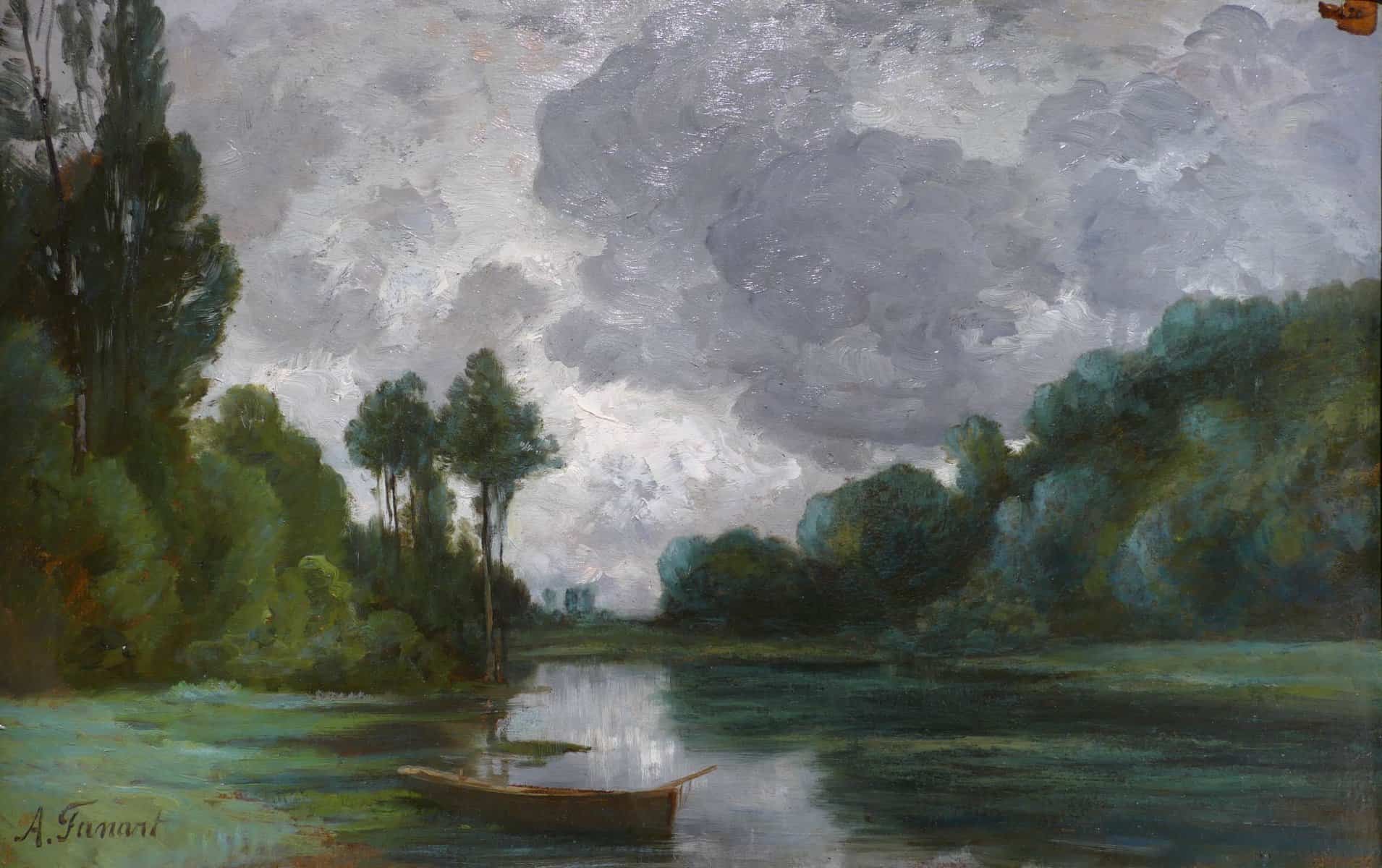 FANART Antonin Peinture Française XIXè Siècle Bord De Rivière Huile Sur Carton Signée Certificat d’authenticité – Image 6