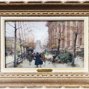 GALIEN LALOUE Peinture Française 20è Paris Le marché aux fleurs de La Madeleine Certificat