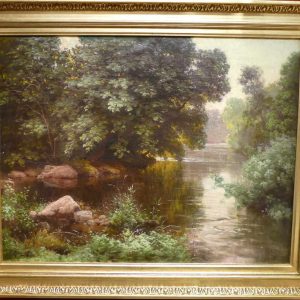 HIS René Peinture Française Début XXème Siècle Rivière En Sous Bois Huile Sur Toile Signée