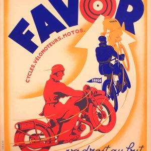 Affiche Originale, Lionel Matthey, Favor, Cycles, Vélomoteurs, Motos, Motocycle, Mobylette, Bécane, Bicyclette, Vélo, Deux Roues, Motard, Biker, Pilote, Clermont-Ferrand, c.1925