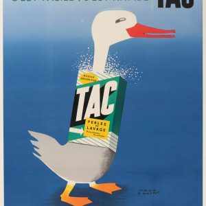 Affiche Originale, Paul Colin, TAC, Lavez Tout, Propre, Lessive, Lavage, Poudre, Savon, Mousse, Linge, Liquide, Laverie, Hygiène, Nettoyage, Canard, c.1960