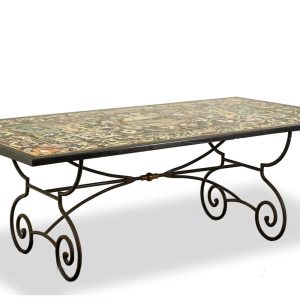 Table de salle à manger en « scagliola » et fer forgé. Années 50